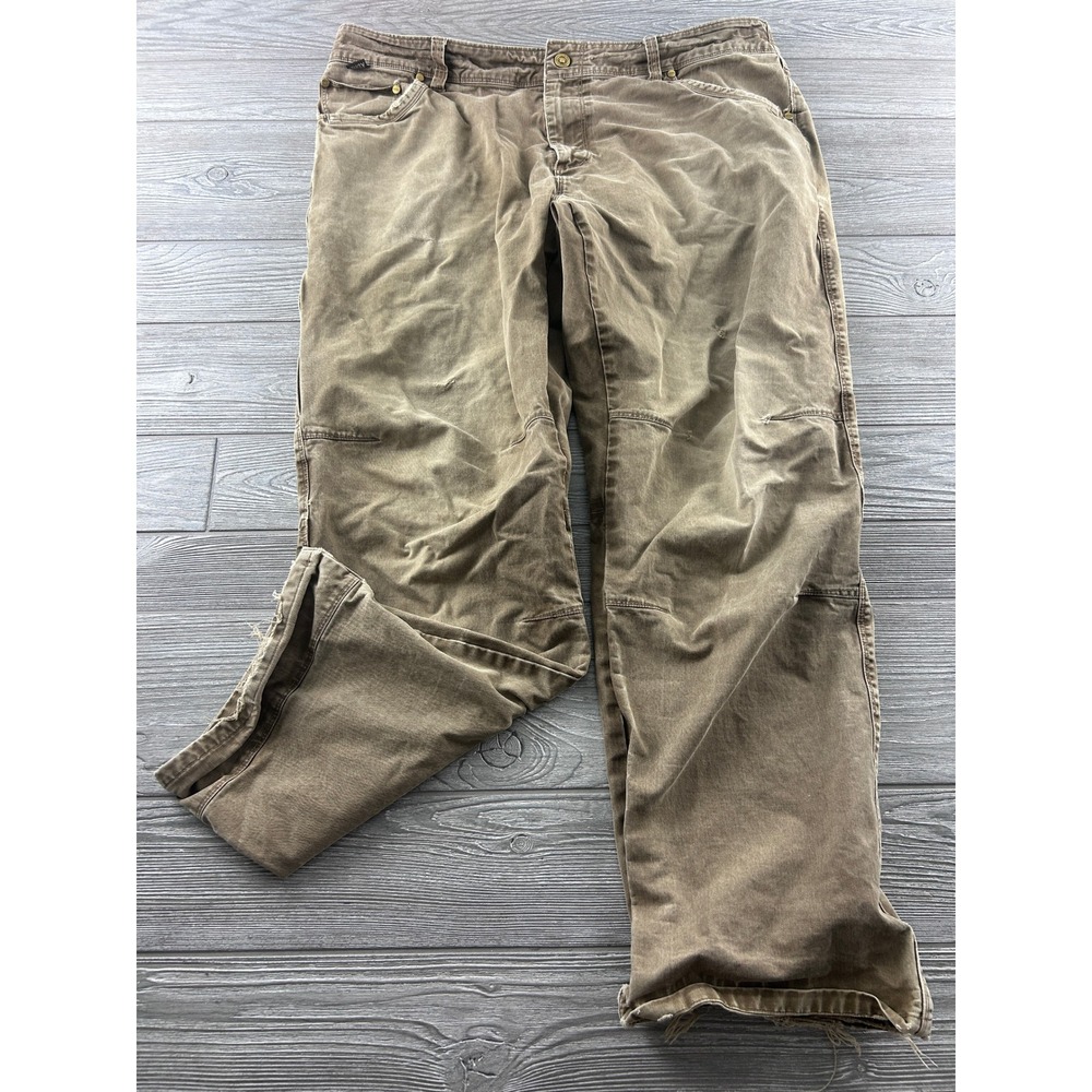 Kuhl Law Canvas Work Pants Brown Double Knee Utility Mens 38x31 Distressed
